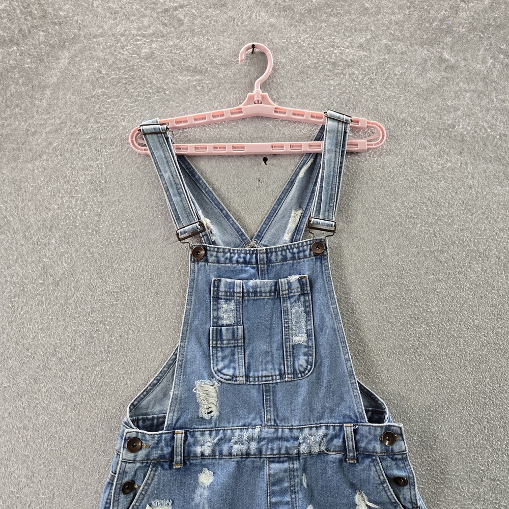 ASOS Denim Women‎ Shorts US 6 Blue Overalls Overall Shorts Distressed 6" Inseam - Picture 4 of 11